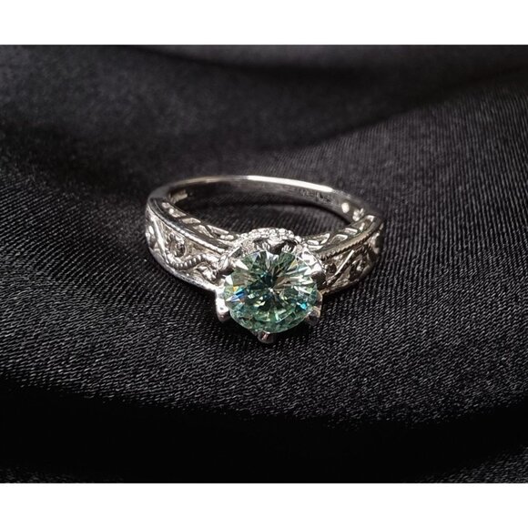 Vintage Thailand Greenish Moissanite Sterling Silver 925 Ring - Picture 1 of 4